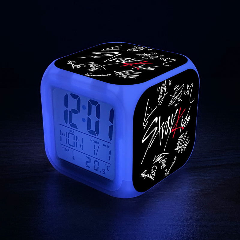 Wish cartoon animation alarm clock 7-color LED square clock digital alarm  clock with time, temperature, alarm clock and date S495 