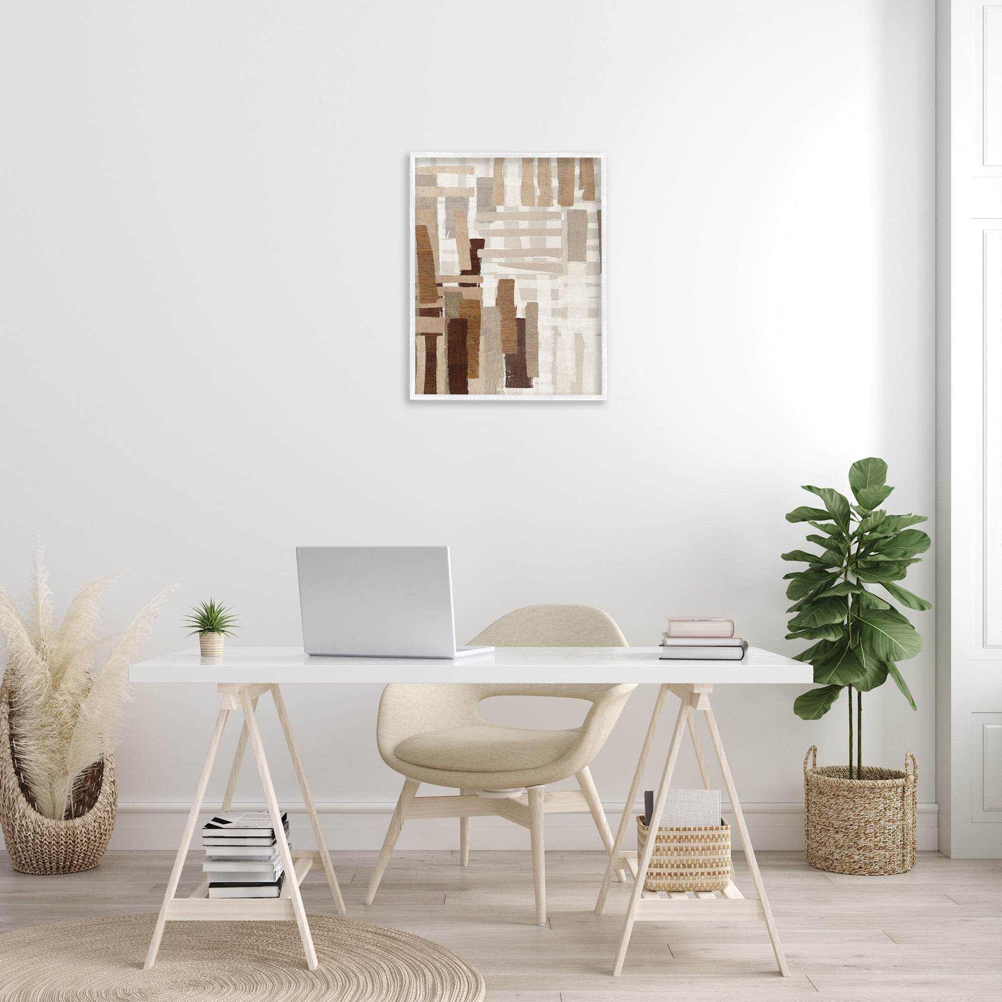 Stupell Industries Brown Crosshatched Pattern Abstract Painting White Framed Art Print Wall Art, 24 x 30