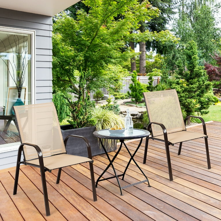 Costway 2PCS Patio Chairs Dining Chair Deck Yard W Armrest Beige