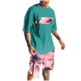 thumbnail image 2 of UVEASISHA Short Sets for Men 2 Piece Outfits Hawaiian Beach Set Tropical Short Sleeve T Shirt and Shorts Green XXXXL, 2 of 5