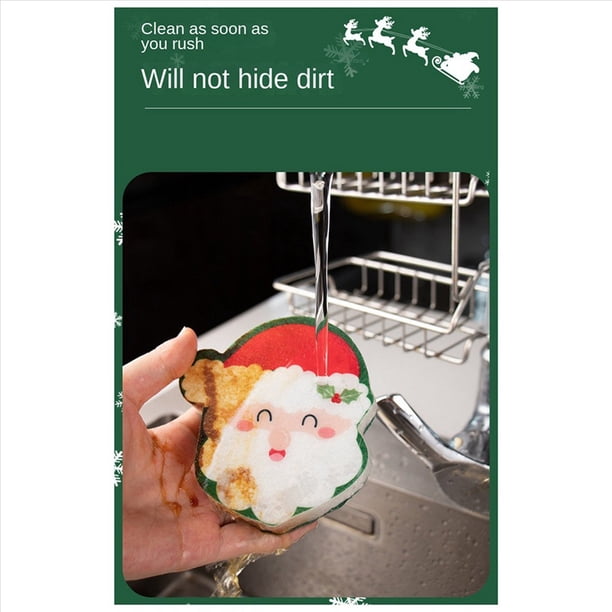 16 Esponjas NavideñAs de Cocina, Esponjas de Doble Cara para Lavar Platos, Papá , ÁRbol de Navidad, Hombre de Jengibre