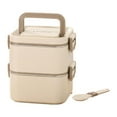 thumbnail image 4 of veasfak Adult Lunch Box Microwave Lightweight Reusable Bento Box for Work Dining Out 2 Layers Beige, 4 of 9