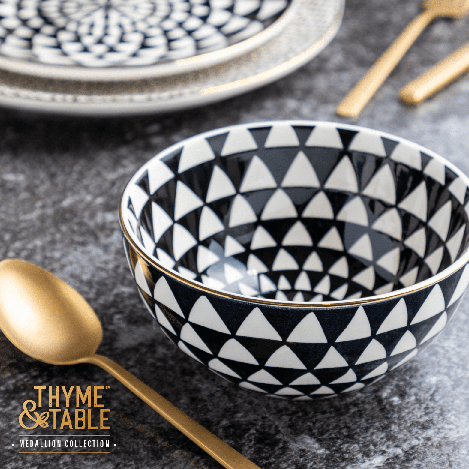 Thyme & Table Medallion Ceramic Bowl Black and White