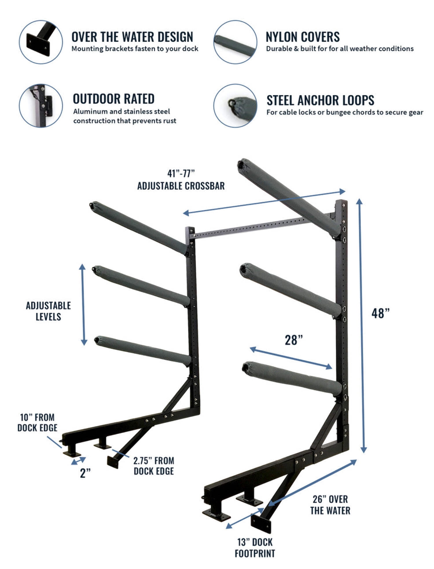 Over The Water Kayak Storage, Outdoor Kayak Rack for Docks, Attaches to Boat Dock