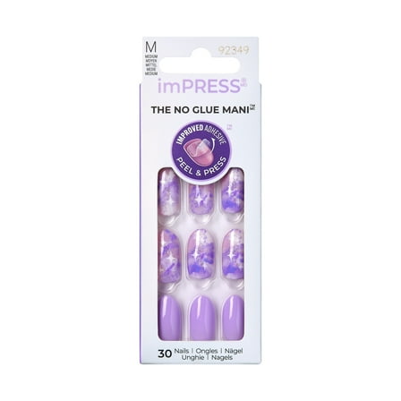KISS imPRESS No Glue Needed Press On Nails, Design, Sundown, Purple, Medium Oval, 30 Count