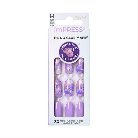 KISS imPRESS No Glue Needed Press On Nails, Design, Sundown, Purple, Medium Oval, 30 Count
