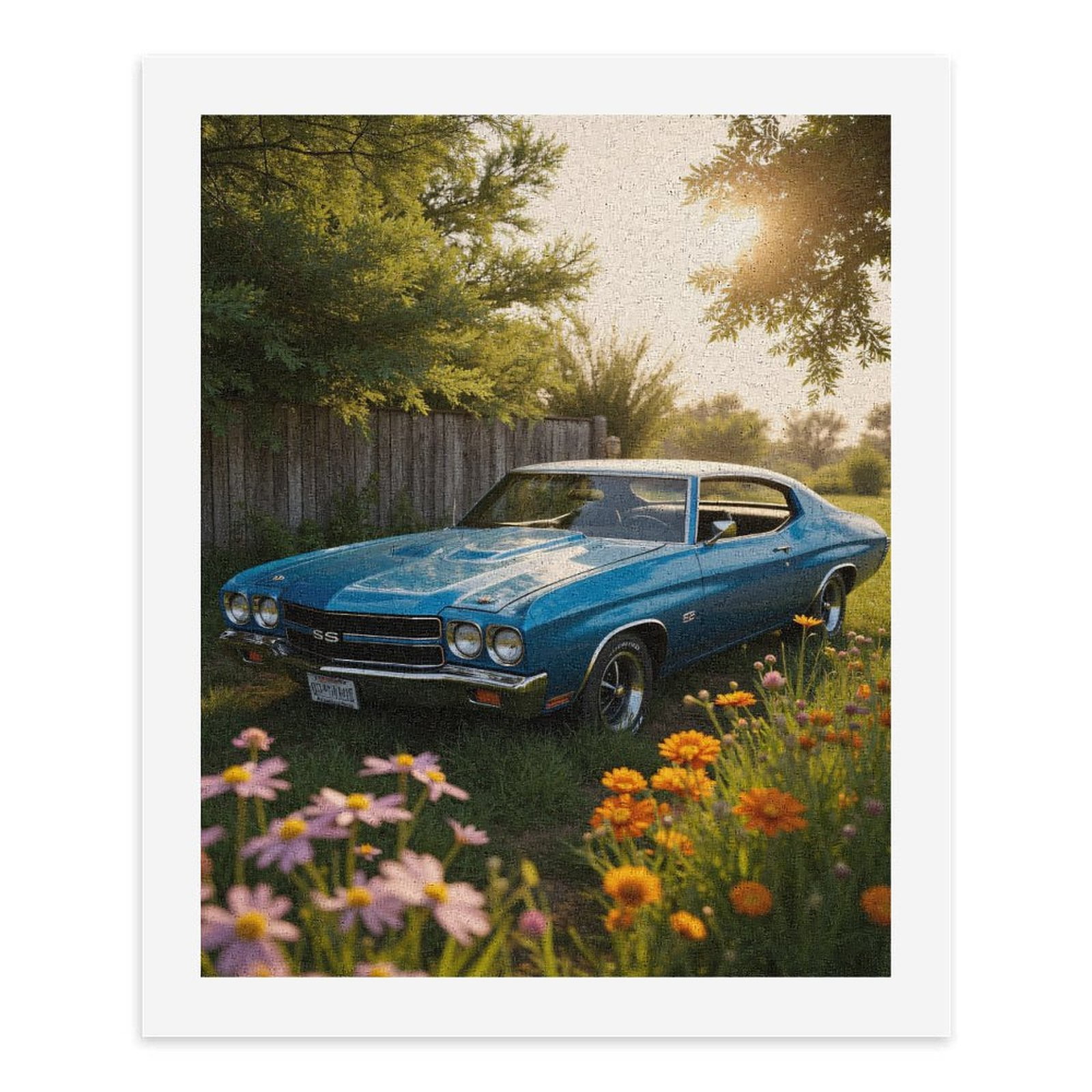 Paint By Numbers Kit for Adults Beginner - DIY Vintage Car Among Summer Blooms Canvas Painting Kits for Adults, Frameless Paint By Number for Adults for Home Wall Decor 16x20 Inch