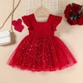 thumbnail image 4 of xfsWaSs Baby Girls Tutu Dress Toddler Ruffle Sleeveless Shiny Heart Prints Birthday Princess Tulle Dresses Stylish Summer Party Dress 9-12 Months, 4 of 6