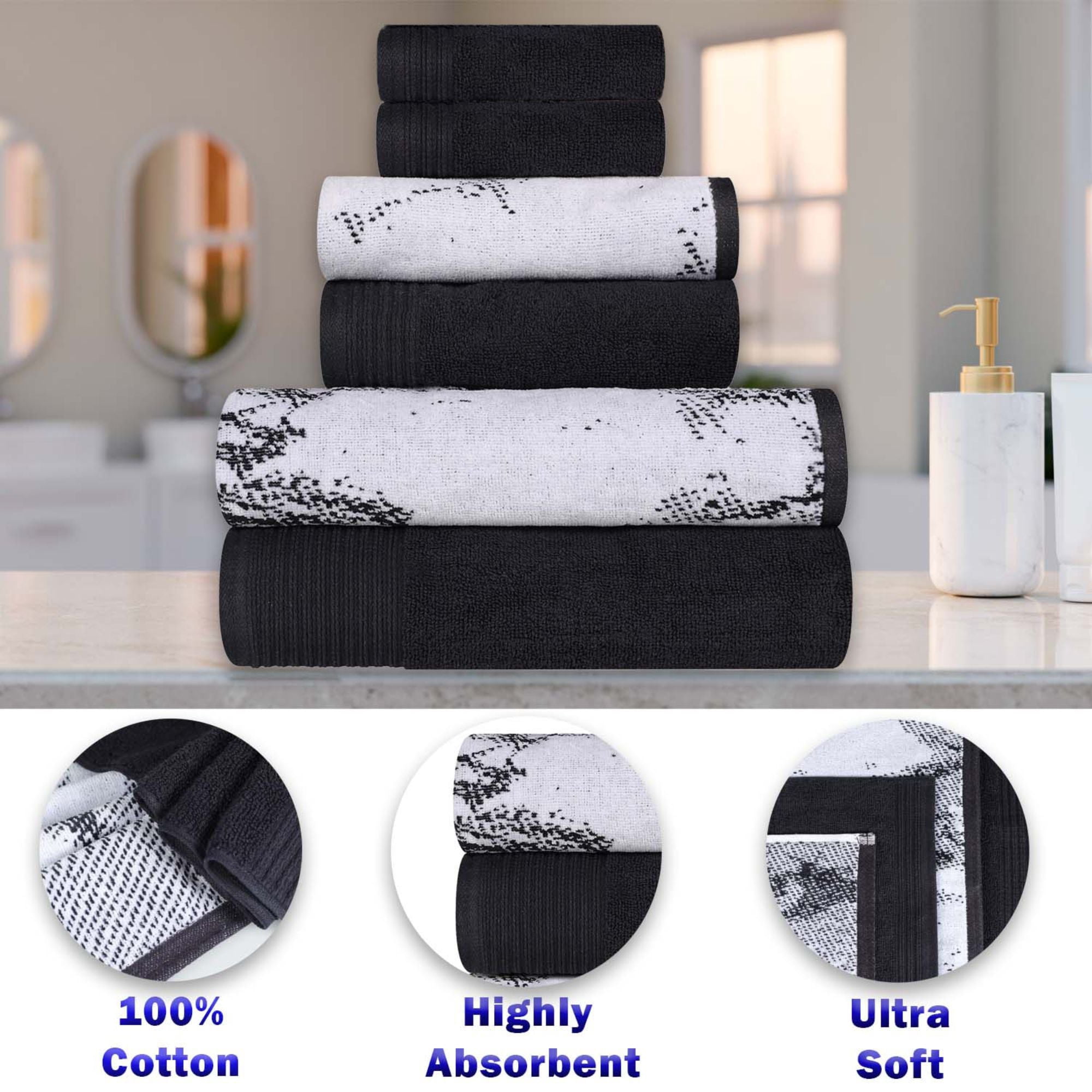 Superior Marble Pattern Oversized Cotton Bath Sheets, 2-Pack, Black