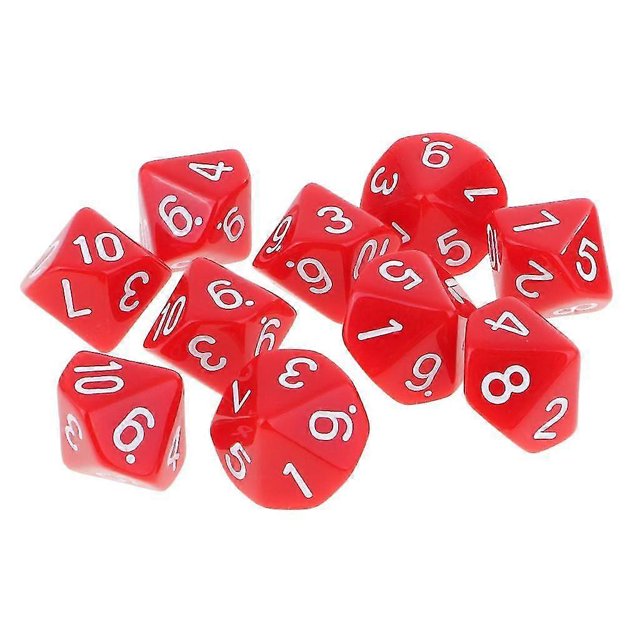 10pcs 10 Sided Dice D10 Polyhedral Dice for Dungeons and Dragons Games Red