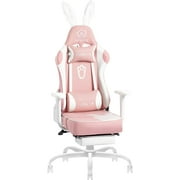 Pink Gaming Chair with Footrest Ergonomic Computer PC Office Gamer Chair with Bunny Ears 350lbs Pink