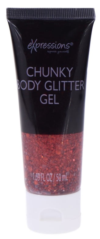 Expressions Chunky Body Glitter Gel Spout Pouch for Face & Hair - Red