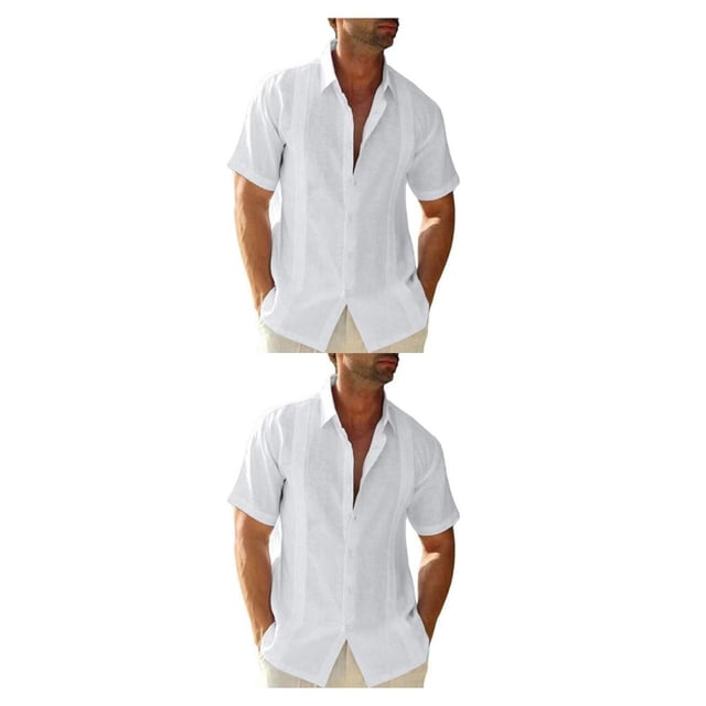 Camisa de botones Qarigey para Hombre Estilo Casual Verano Playa Caminar Slim Fit Blanco XXL 2piezas