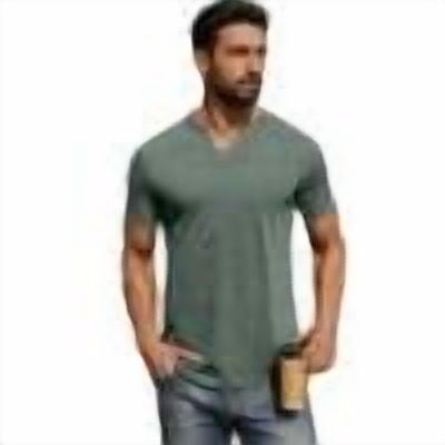 Qwertyu Mens Henley Lightweight Shirts Short Sleeve Casual Cotton Button T-Shirts Summer Basic Tee Army Green 3XL