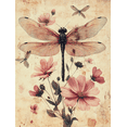 thumbnail image 1 of Qisvanset Framed Canvas Wall Art 12x16 Inch Dragonfly Pink Wildflower Neutral Botanical Art, 1 of 5