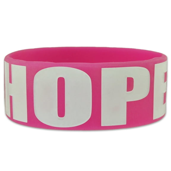 Pink HOPE Breast Cancer Awareness Wide Rubber Silicone Bracelet