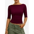thumbnail image 3 of PRETTYGARDEN Womens Summer Short Sleeve Tops Boat Neck Ribbed Knit Slim Fit T Shirt Casual Basic Top Spring Clothes, 3 of 10