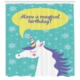 thumbnail image 3 of Unicorn Party Shower Curtain, Have a Magical Birthday Quote in a Speech Bubble on Festive Doodle Stars, Fabric Bathroom Set with Hooks, 69W X 84L Inches Extra Long, Multicolor, by Ambesonne, 3 of 3