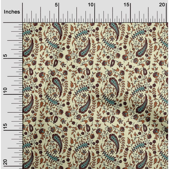 oneOone Organic Cotton Voile Fabric Leaves|Floral & Paisley Block Print Fabric BTY 42 Inch Wide