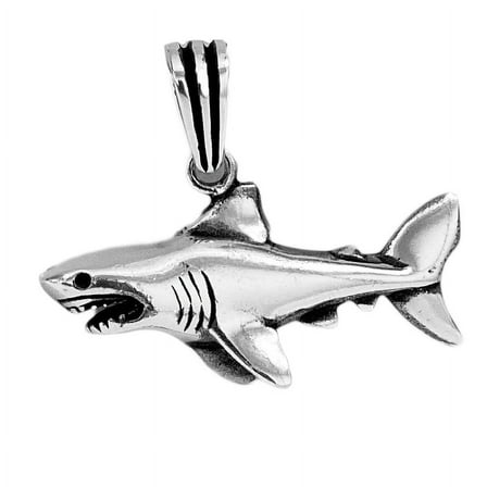 Real Solid 925 Sterling Silver Oxidized Great White Shark Tiburon Colgante Pendant 1.5" Inch