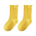 thumbnail image 2 of Baby Girls Frilly Ruffle Mesh Calf Socks Single Pair Hollow Heart Vent Moisture Wicking Non Tight Elastic Cuff Anti Blister Summer Casual Socks for Kids 3 To 9 Years Old Yellow M, 2 of 9