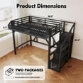 thumbnail image 3 of Aukfa Twin XL Metal Loft Bed with Wardrobe, Shelves, USB Ports & LED Lights, Stairs, Space-Saving Bed Frame for Adults & Kids, Black, 3 of 8