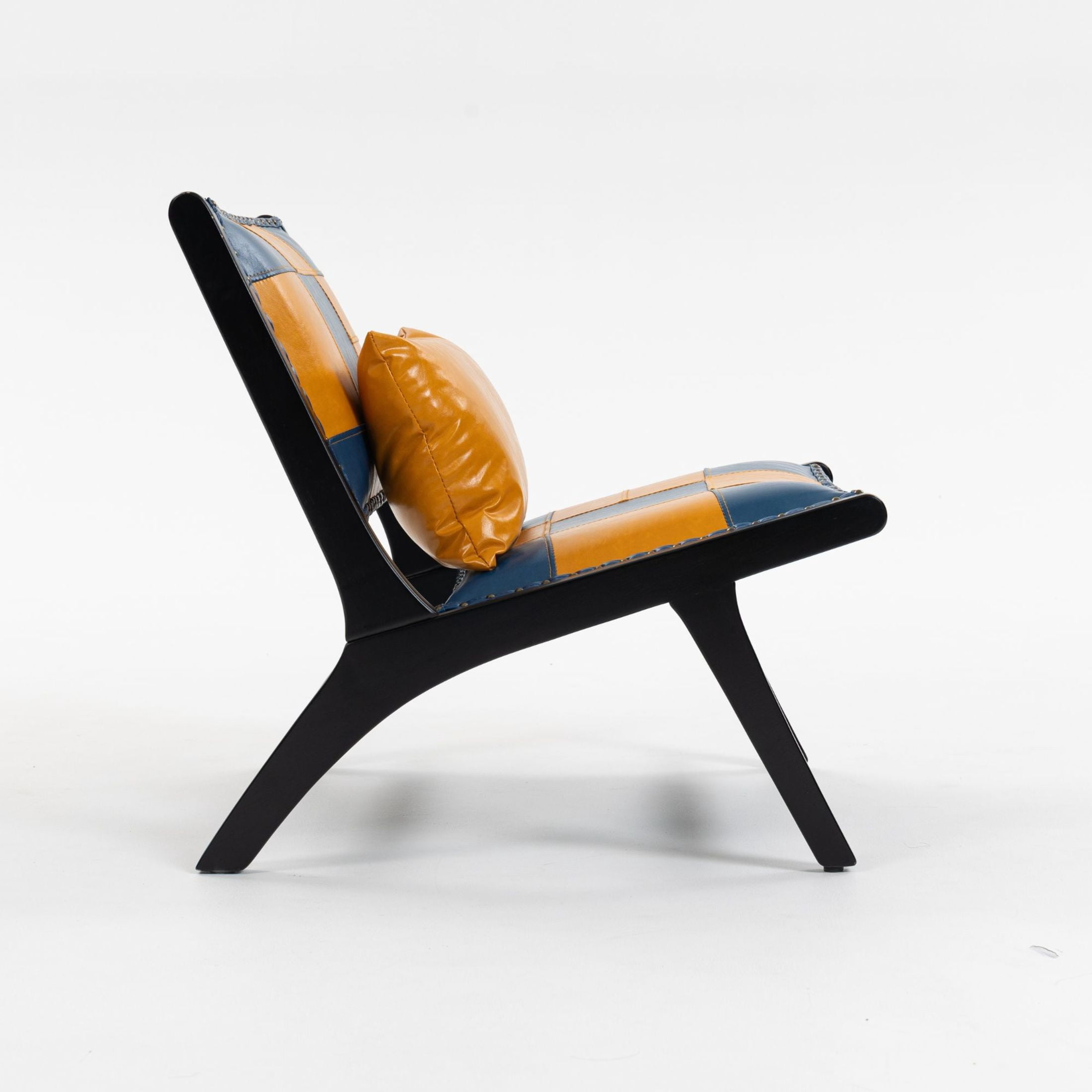 GDF Studio Alida Modern Boho Solid Wood Lounge Chair & Side Chair, PU Leather Upholstered Accent Chair, Blue & Yellow