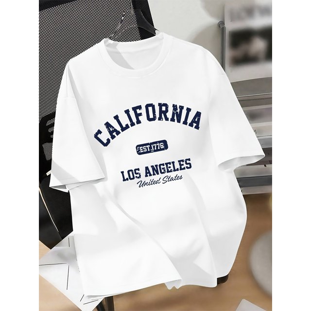 Girls' Summer Casual Crew Neck T-Shirt, Fashionable Comfortable Loose Fit, Cartoon Print Short Sleeve Top, Cotton 94% Elastane 6%, Slight Stretch Knit Fabric, Applique Detail - Style 349