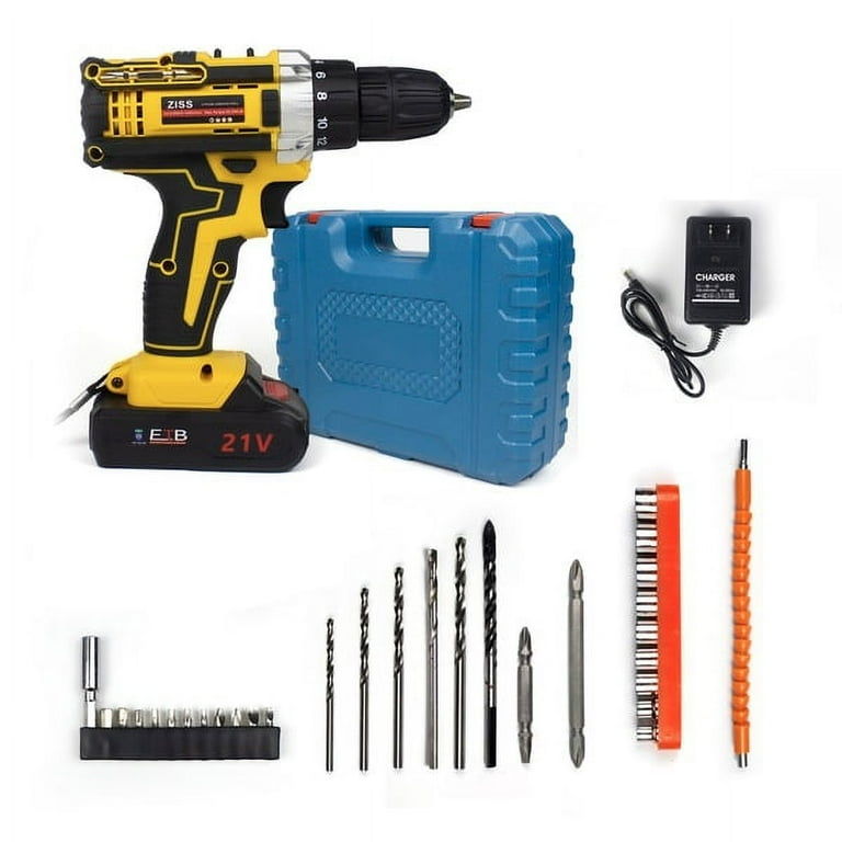 Ziss 21V 30Pcs Electric Cordless Impact Drill 2 in 1 Electric LED Lighting Screwdriver Tool