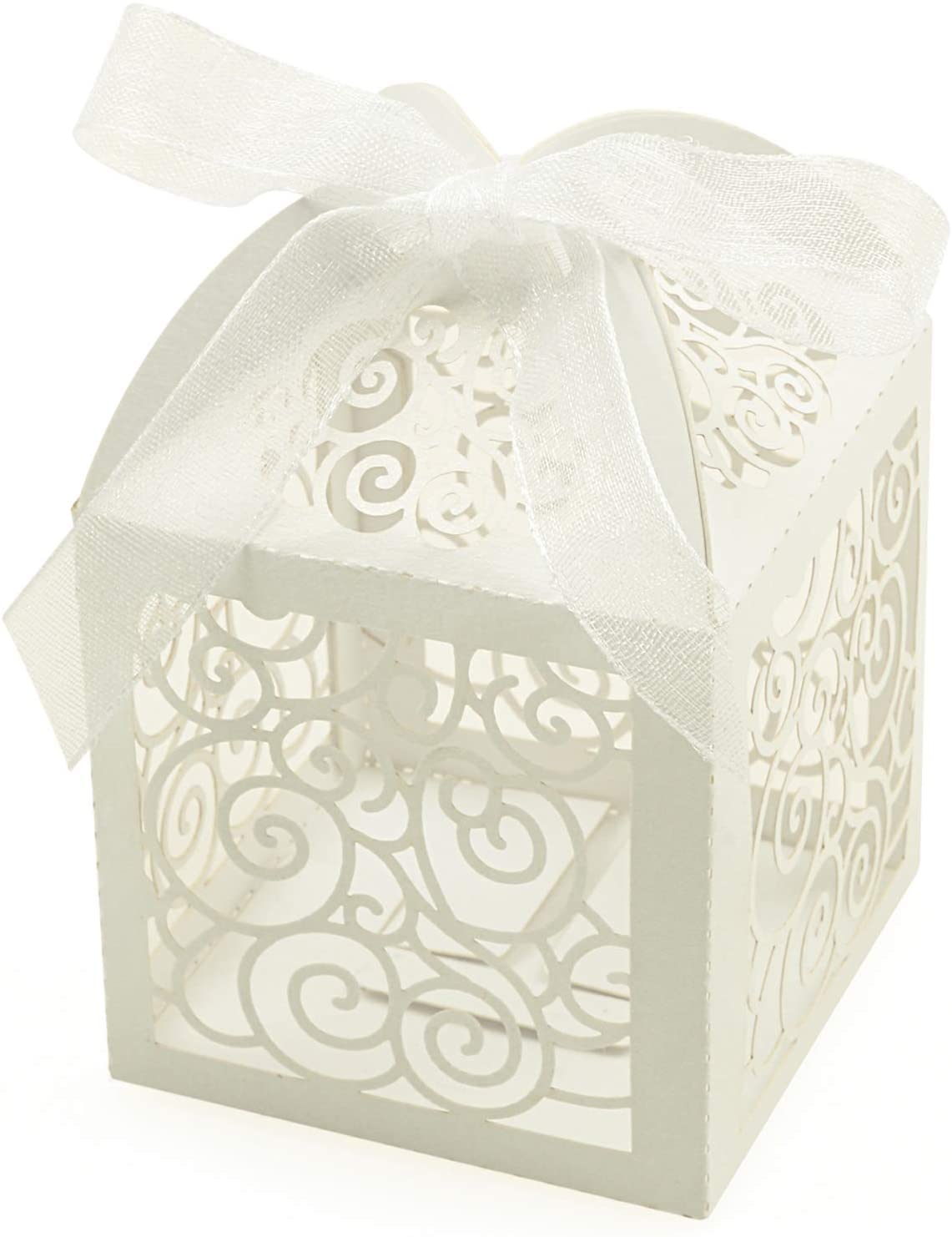 100 Pack Wedding Favor Boxes Laser Cut Boxes Party Favor Box Small Gift  Boxes Lace Candy Boxes for Wedding Bridal Shower Baby Shower Birthday Party