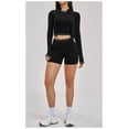 thumbnail image 4 of PISONIC Womens Workout Sets Color Block Long Sleeve Jacket with Tank Top and High Waisted Shorts Gym Athletic Sets, 4 of 7