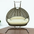thumbnail image 2 of LeisureMod Modern Beige Wicker Double 2-Person Hanging Egg Swing Chair Off-White, 2 of 10