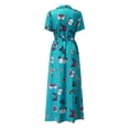 thumbnail image 4 of Summer Dresses For Women 2023 Beach Print V-Neck Lacing Slim Body Wrap Long Dress Female, 4 of 8