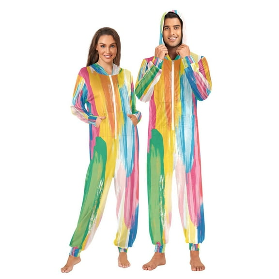 Graffiti Colors Adult Onesie Pajamas Slim Fit Christmas One Piece Suit Pjs for Women and Men Hooded Zipper