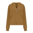 thumbnail image 4 of TOWED22 Womens Oversized Half Zip Sweatshirt Hoodie Quarter 1/4 Zipper Long Sleeve Pocket Pullover Tops Coffee,M, 4 of 6