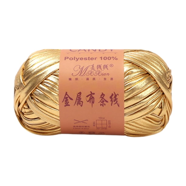Hilo metálico brillante de 40 m y 100 g para tejer a mano, crochet, poliéster, grueso, para camisetas. Oro