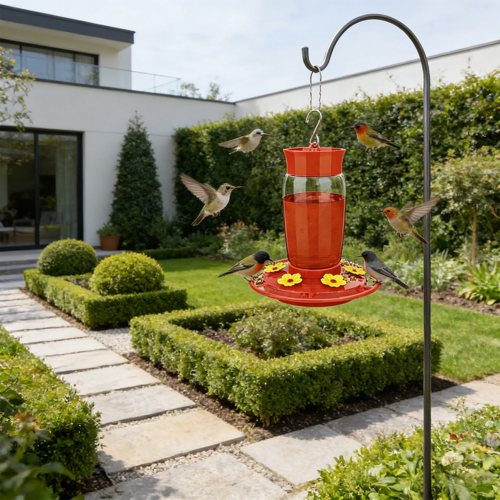 AURIGATE 2 Pcs Large Capacity Hummingbird Feeders, Hanging Outdoor Bird Feeder with 6 Flower Ports, Red