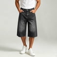 thumbnail image 6 of LMOIPLI Mens Baggy Denim Capri Pants Wide Leg Cropped Jeans Loose Fit Classic Washed Denim Stylish Casual Streetwear Trousers for Daily Outdoor Activities Black XXL, 6 of 7