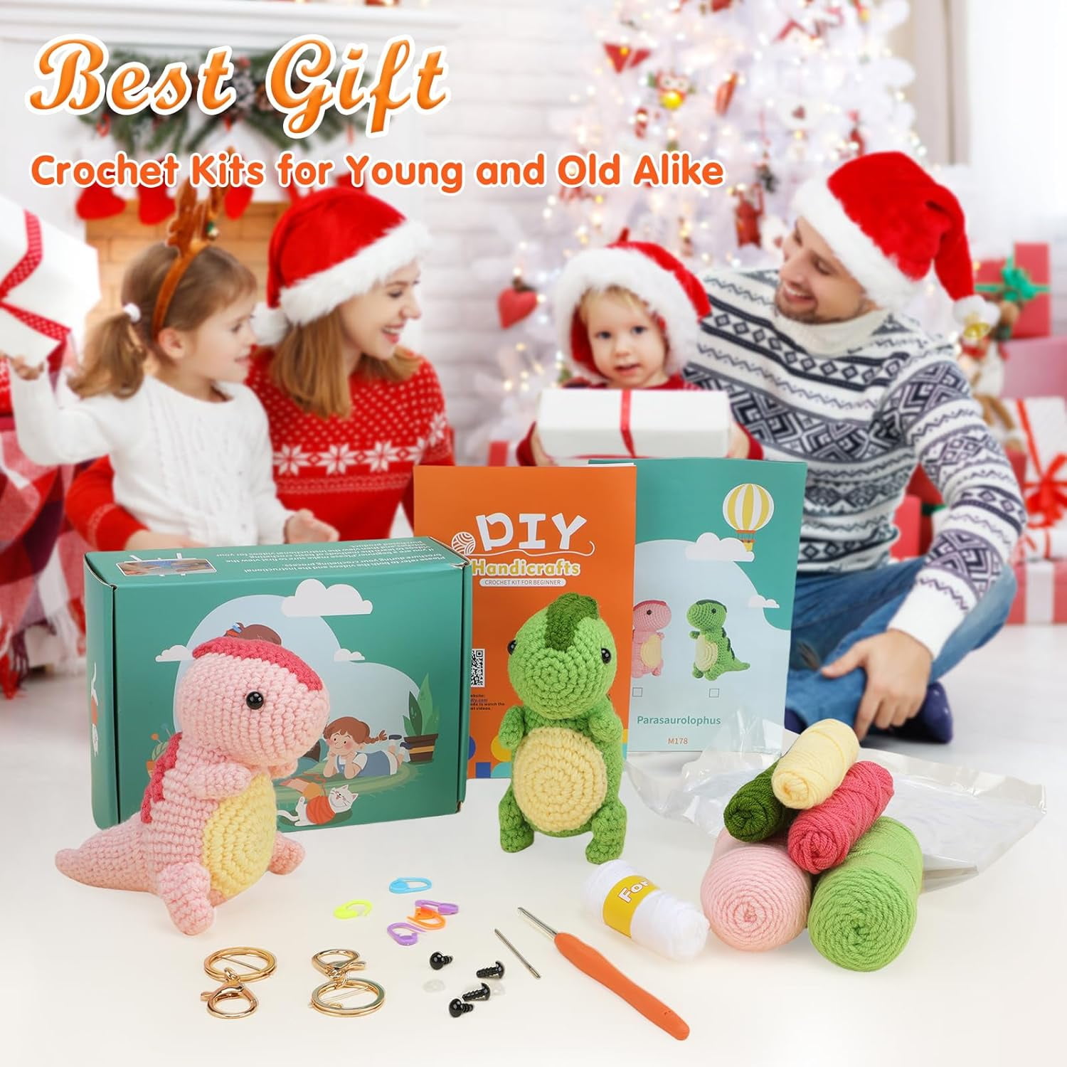 Wiher Crochet Kit for Beginners, 2PCS Ankylosaur Crochet Animal Kit, Knitting Kit for Adult Kids with Step-by-Step Video Tutorials, Instructions, Yarns, Hook and Accessories