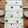thumbnail image 5 of St Patrick's Day Table Runner, Lucky Shamrock Leaf Books Coffee Cups Wooden Washable Cotton Linen Table Runners 48 Inches Long, Dresser Scarf Runner for Nightstand/Coffee/End Tables 13''x48'', 5 of 9