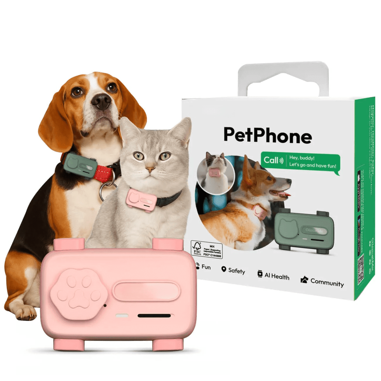 GlocalMe PetPhone GPS Pet Tracker with Two-Way Calling and Activity Monitoring, Pink, 1-Month Plan