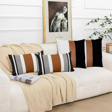 

Pack of 2 Black and White Boho Decorative Pillow Covers Farmhouse Rustic Pillow Case Modern Leather Cushion Cover for Living Room