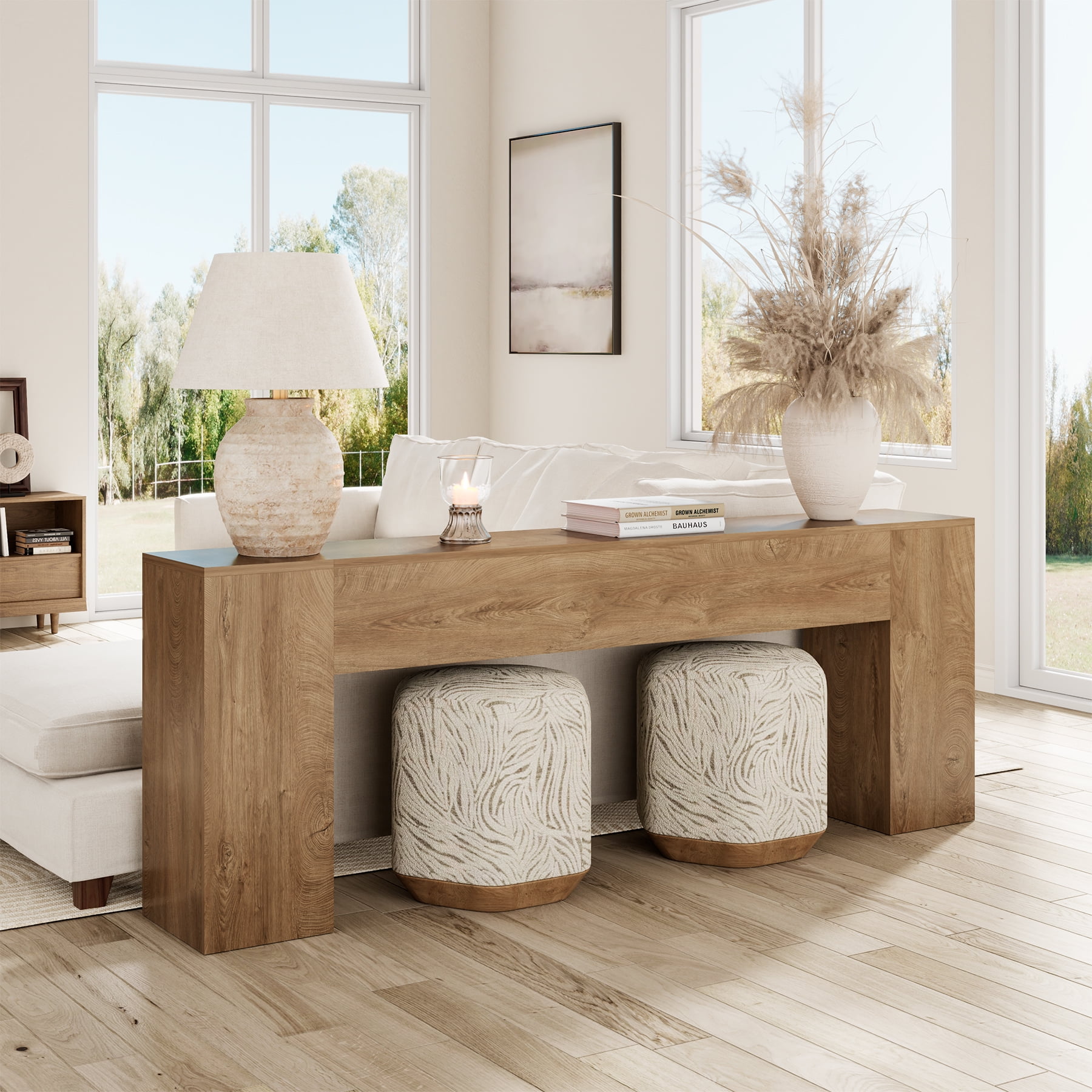 86-Inch Extra Long Console Table for Entryway, Wooden Behind Couch Table Narrow, Farmhouse Entrance Table for Hallway Living Room Apartment, Natural Oak Brown