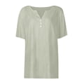 thumbnail image 6 of VISALY Cotton Linen Shirts Oversized Tshirts Dressy Casual V Neck Botton Down Blouses Short Sleeve Tops Tunic Tops Business Casual Tops Loose Blouses Lightweight Tops and Blouses Green L, 6 of 9