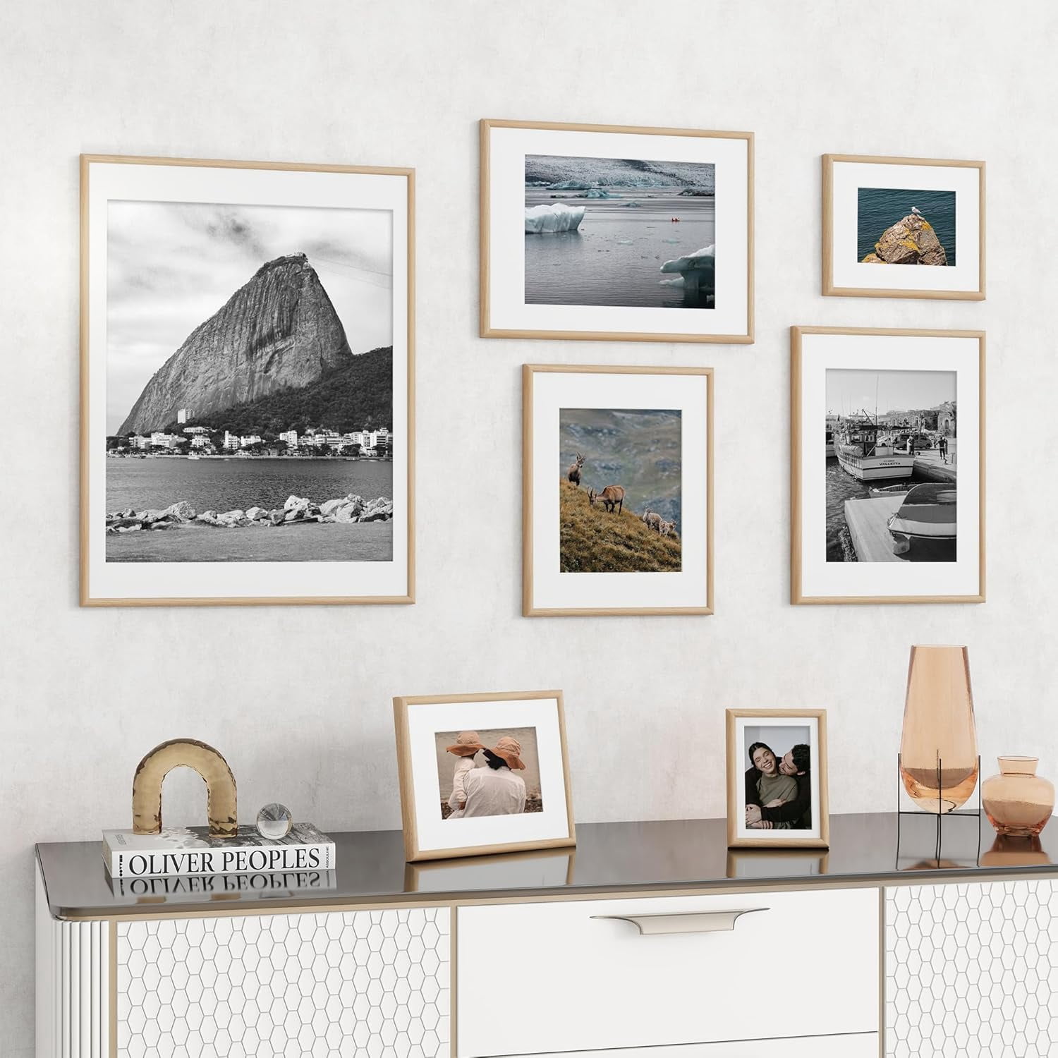 5x7 Picture Frame, Display Pictures 4x6 with Mat or 5x7 Without Mat, Wall and Tabletop Display Photo Frame, Natural Woodgrain, 1 Pack
