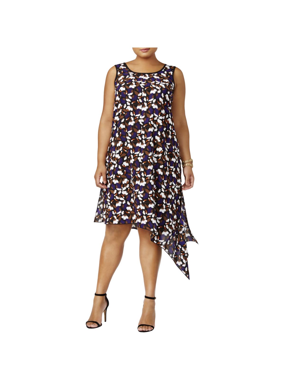 Anne Klein Anne Klein Womens Plus Asymmetrical Printed Casual Dress