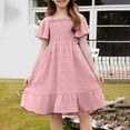 thumbnail image 6 of EnJoCho Girls' Square Neck Dress With Embroidery & Short Flare Sleeve A Line Dress For Toddler & Kids Little Girls’ Linen Sundress, 6 of 7