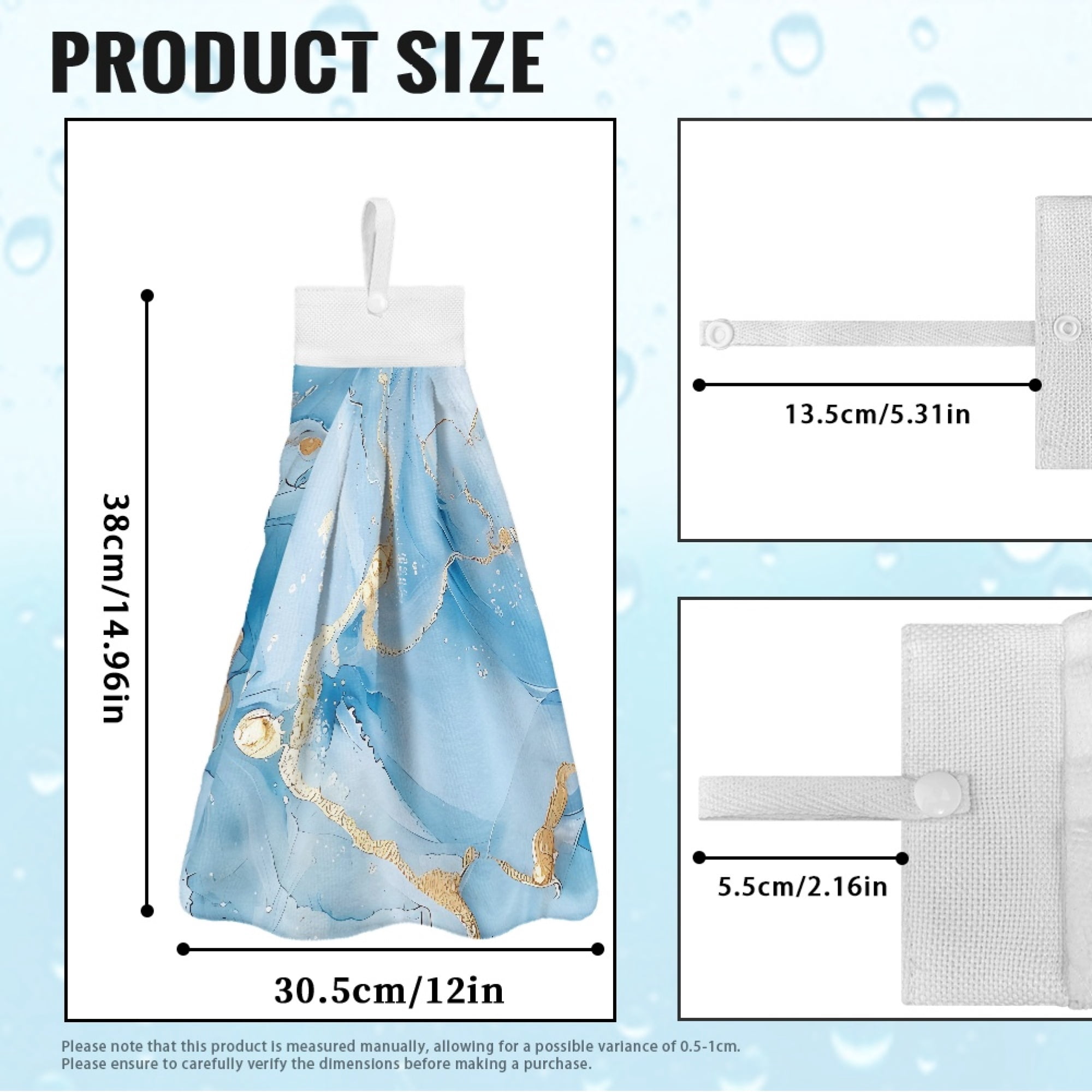 SEANATIVE Blue Marble Print Hand Towels with Hanging Loops Highly Absorbent Hanging Hand Towels for Bathroom Set of 3 Kitchen Quick Dry Hanging Tie Towels Breathable Fingertip Towel