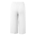 thumbnail image 5 of Plus Size Women's Cotton Linen Drawstring Elastic Waist Capri Shorts, Solid Pocket Lightweight Loose Trousers, Cool Summer Casual Bottoms for Home Vacation Outdoor | TruHer,White 4XL, 5 of 6