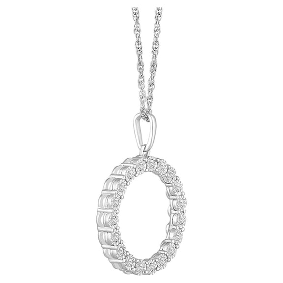Araiya Fine Jewelry 14K White Gold Round Diamond Circle Pendant with Sterling Silver Rope Chain Necklace (1/5 cttw, I-J Color, I2-I3 Clarity), 18"